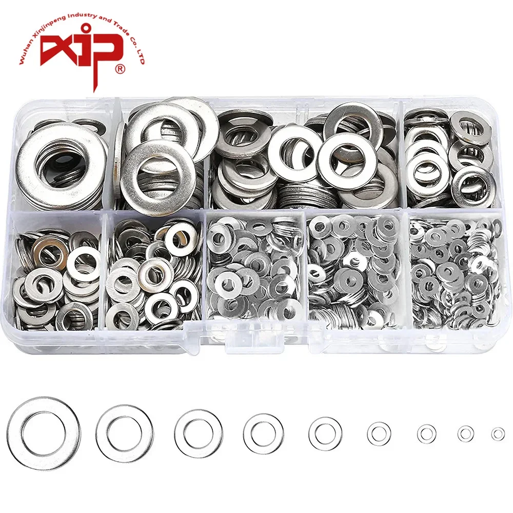 Washer 800pcs Boxed 304 Stainless Steel Flat Washer M2/3/4/5/6/8/10/12 Combination Set Hardware Fasteners for Home Improvement