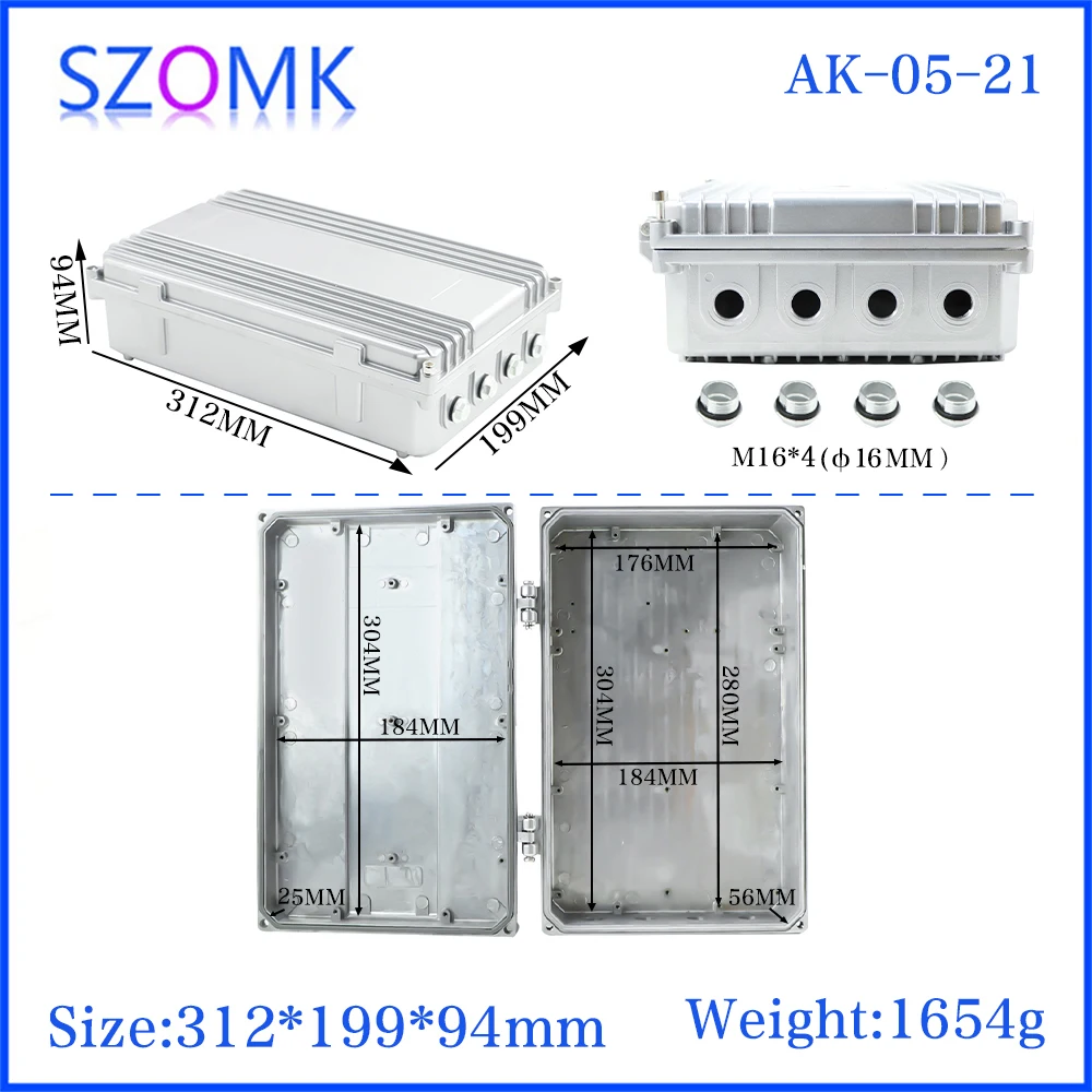 SZOMK 304x184x78mm Project Outdoor Project Box Die Cast Waterproof Aluminum Signal Enclosure Amplifier Instrument Housing