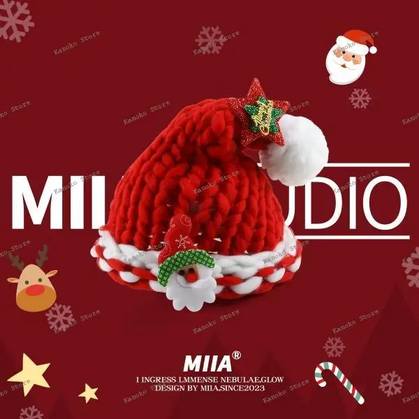 Cheio de atmosfera presente de natal tecido à mão fio grosso vermelho chapéu de natal bonito bola chapéu de malha chapéu frio mulher