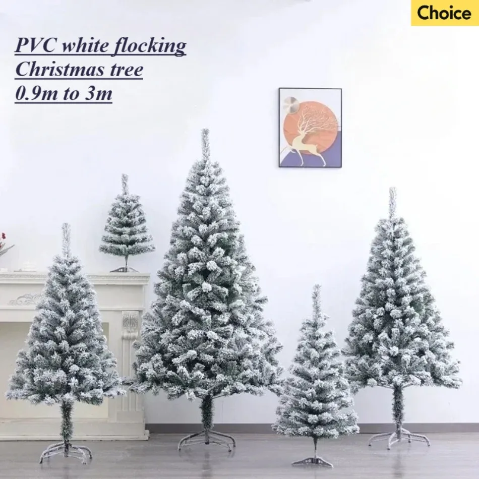 PVC Artificial Christmas Tree Encryption Snow White Flocking Christmas Tree 0.9m~3m Christmas Atmosphere Party Home Decoration