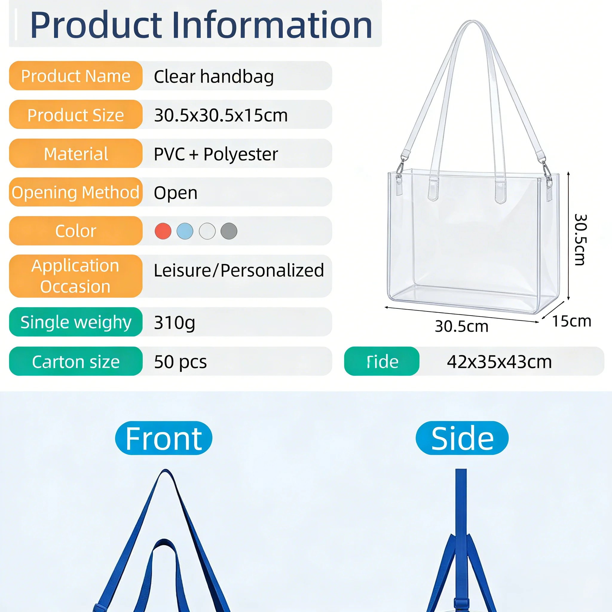 Rosa Tragbare PVC-Reisetasche für Konzerte, Sportveranstaltungen und Festivals, Große Kapazität mit Transparentem Design für Einfache Organisation und Reinigung – Detail 4