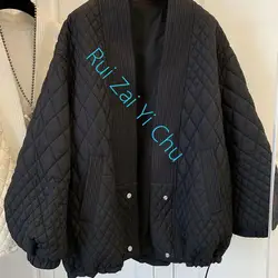 Ladies Winter Jacket V-Neck Single-Breasted Solid Color Cotton-Padded Clothes Korean Style Fashion Elegance Casual Quilted Coat