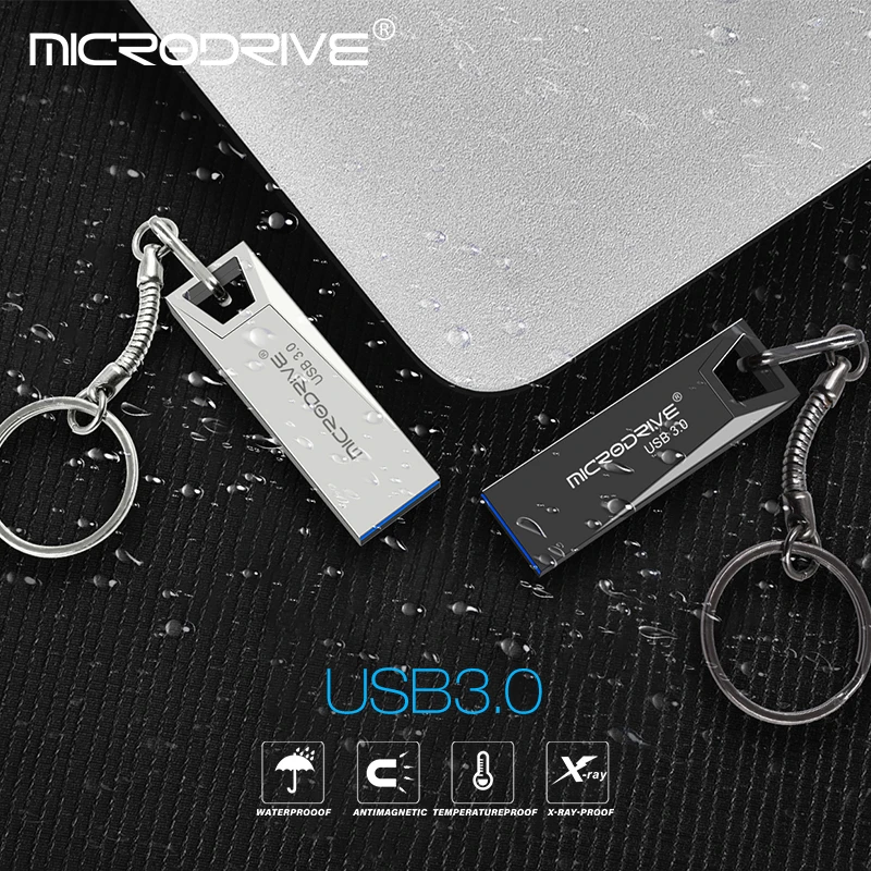 Metal USB 3.0 Flash Drive Pendrive, logotipo personalizado Stick, disco de memória flash anel chave, 16GB, 32GB, 64GB, 128GB