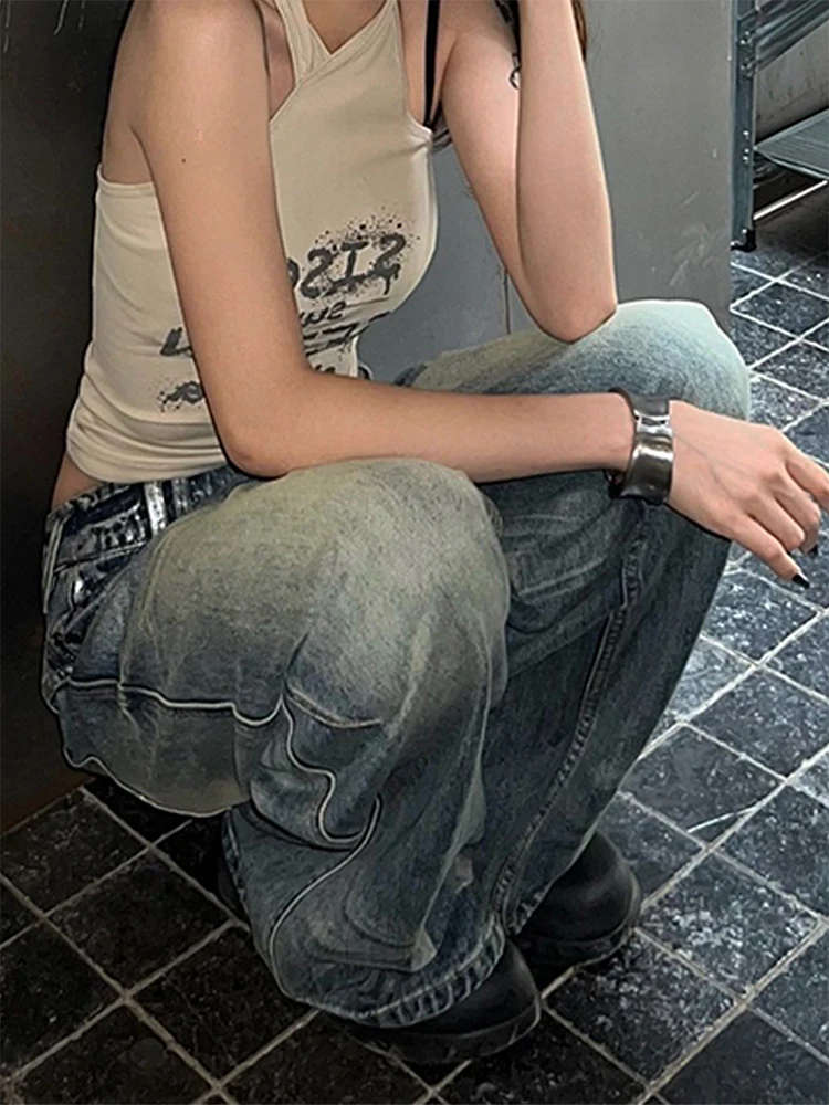 202, осень-зима, женские джинсовые брюки Y2K, мешковатые джинсы, черные японские широкие ковбойские мужские дизайнерские брюки в стиле Харадзюку, гранж-прилив, новинка 2023 г.