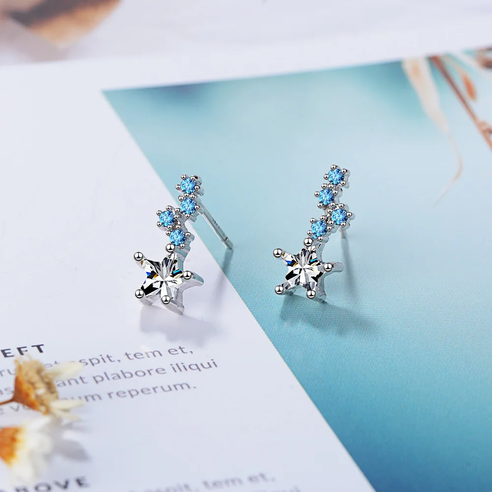 

925 Sterling Silver Star Crystal Stud Earrings For Women Luxury Quality Jewelry Wholesale Accessories Argent 925 Jewellery