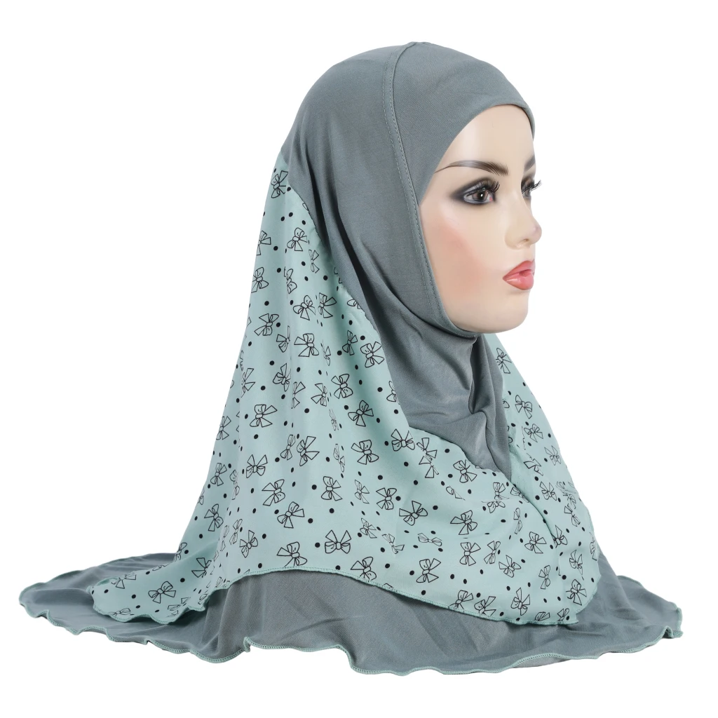 H326 Teenage girls medium size 65*60cm pray hijab with chiffon prints muslim scarf islamic headscarf hat amira pull on headwrap