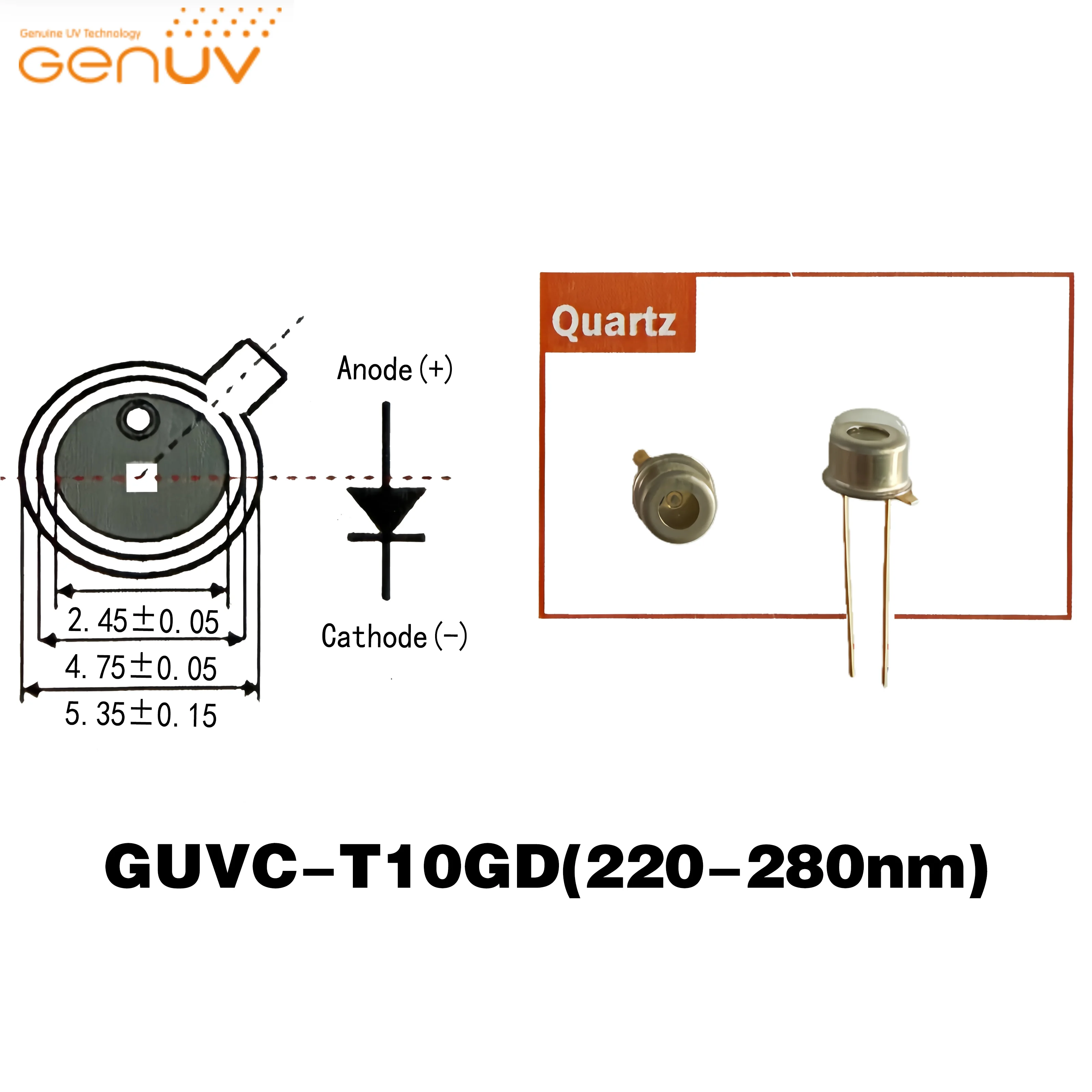 韓国製genicomソーラーuvセンサーguvc-t10gd-220-280nm-uvランプフォトダイオードgenuv-oem代理店