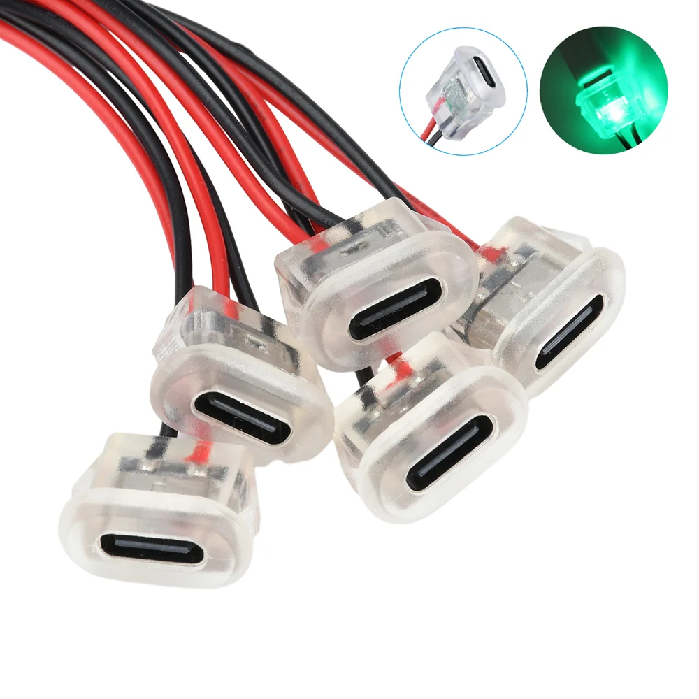 

5Pcs/Pack t USB Type-C Transparen Charging Receptacle 2Pin Injection Molded Straight Female Chassis Cable Connector