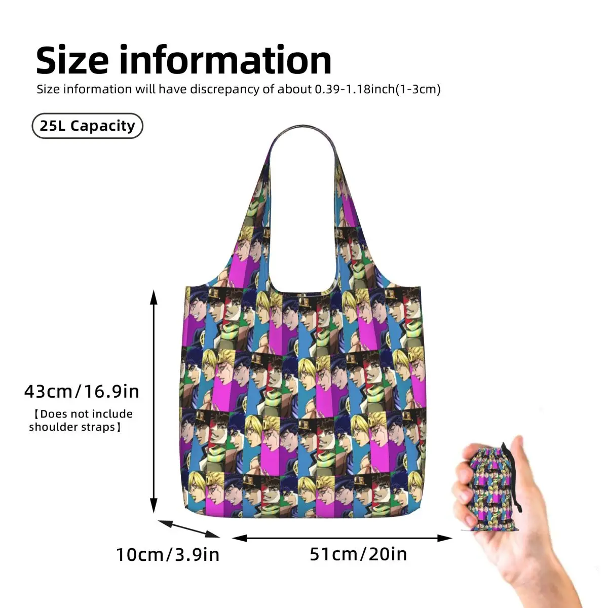 Anime JoJo Bizarre Adventure Shopping Tote Bag Canvas Large Capacity Shoulder Bags Shopper Grocery Handbag for Women