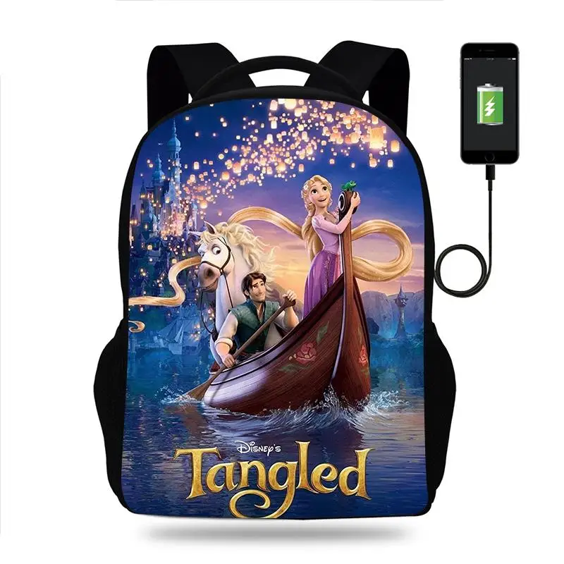 

Disney Tangled Rapunzel Princess Backpacks Boys Girls School Bags Children Teenager USB Charging Daily Travel Backpack Mochila