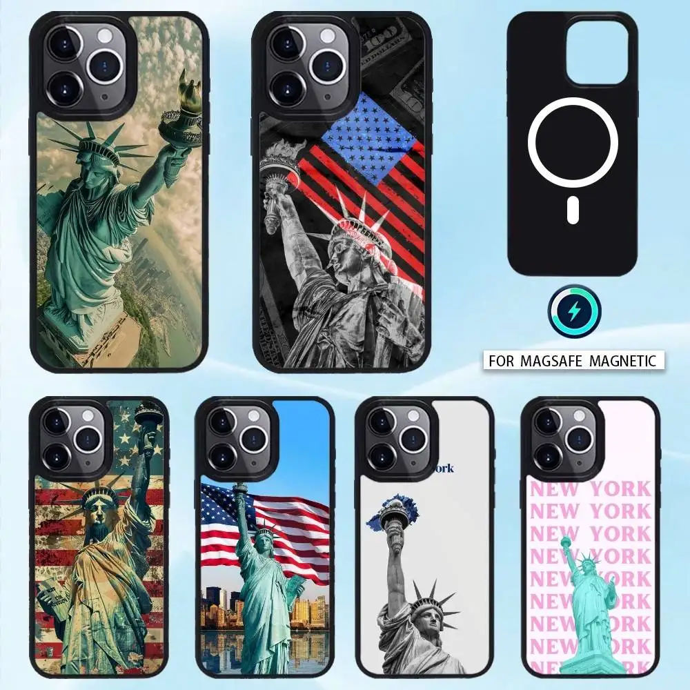 

S-Statue of L-Liberty New York Phone Case For iPhone 16,15,14,13,12,Pro,Max,Magnetic For Magsafe Wireless Charging