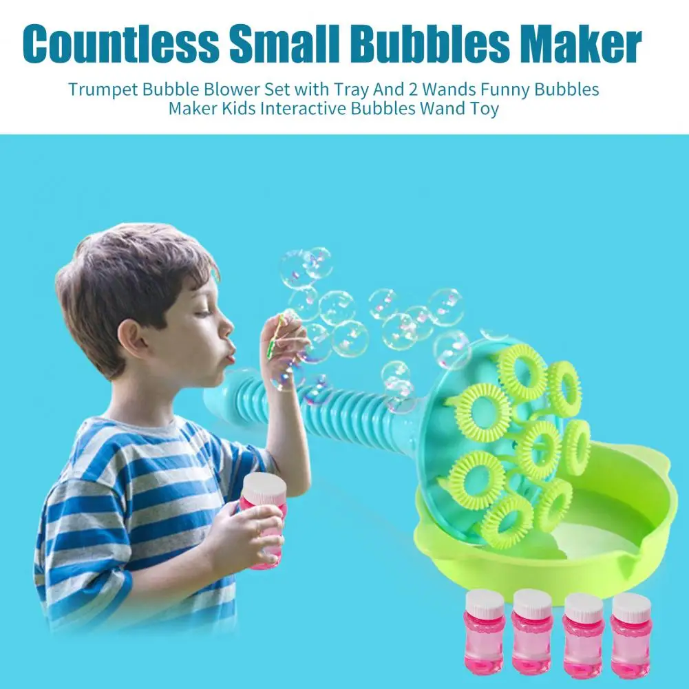 Bubble Toy for Kids Trumpet Blower Set with Speaker Tray 2 Wands Kids Funny Bubbles Maker Toy Trumpet Bubble Pipe Set