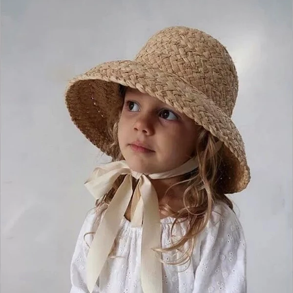 Sombreros para el sol tejidos a mano, sombrero de paja de rafia Retro Para viajes de verano, protector solar para vacaciones en la playa, con