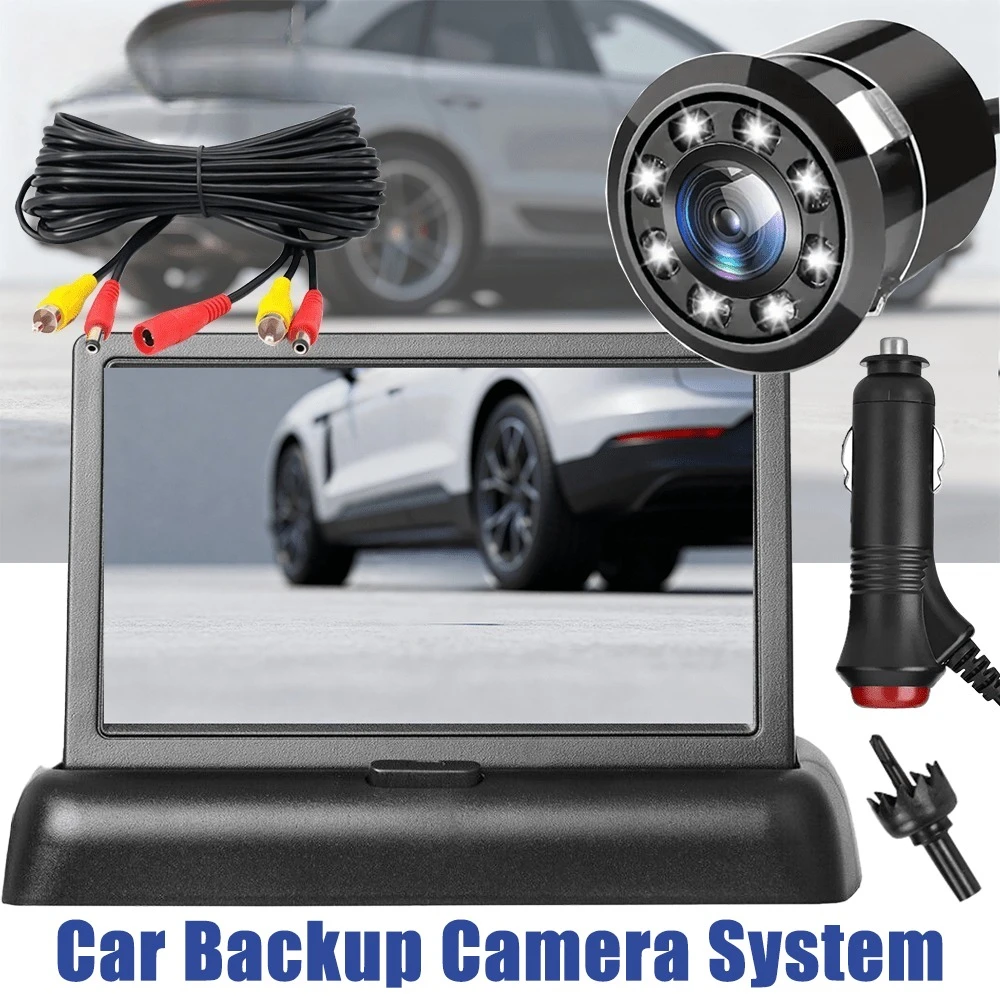 4.3-Inch Foldable Monitor HD Night Vision Wide-Angle Reversing Camera System Kit, Plug And Play,  for easy to Install