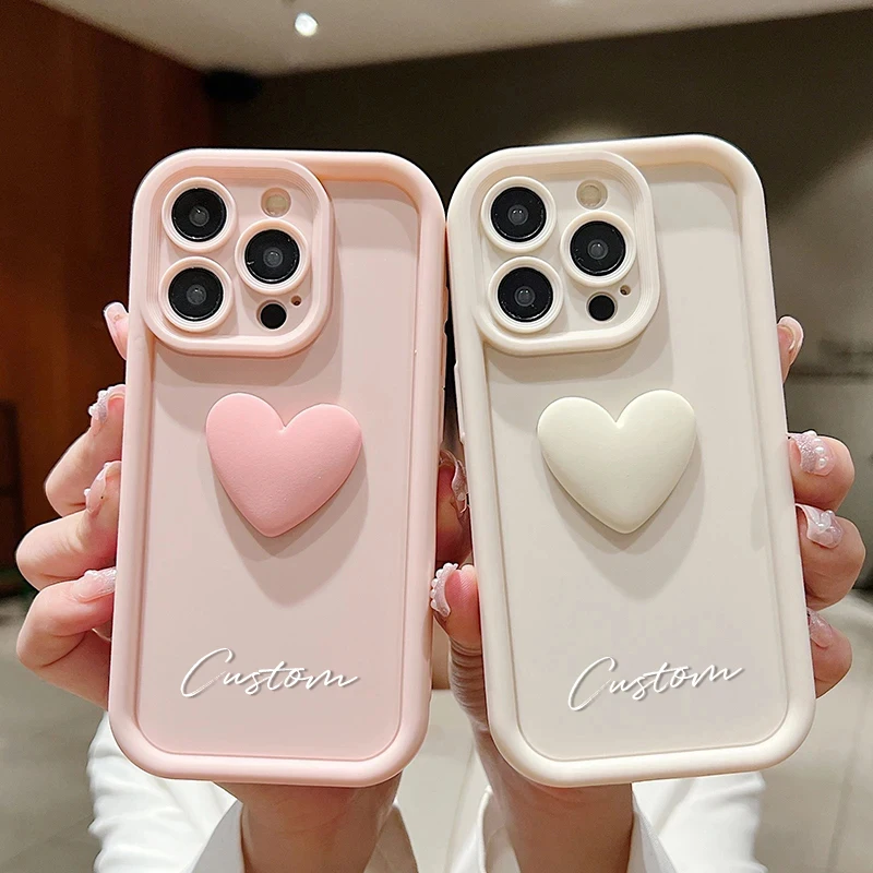 Personalized Custom Name Cute Love Heart Case For iPhone 16 15 14 13 12 11 Pro Max X XS 7 8 Plus Luxury Silicone Candy DIY Cover