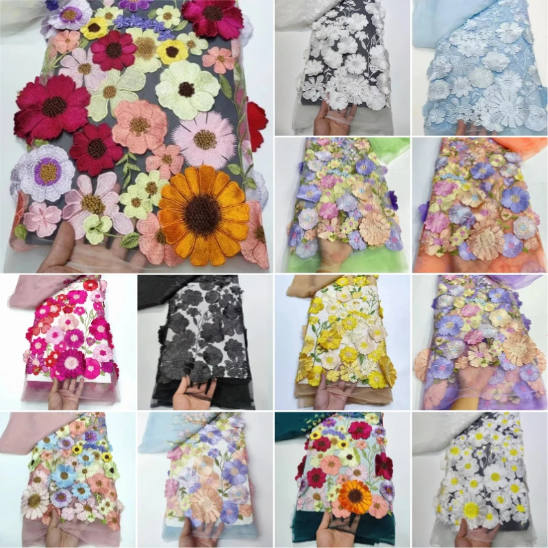 Tela Bordada con Cuentas, Flores 3D, Lentejuelas Brillantes, Tela de Red con Bordado de Cuentas para Coser, Manualidades, Decoración del Hogar, Disfraces