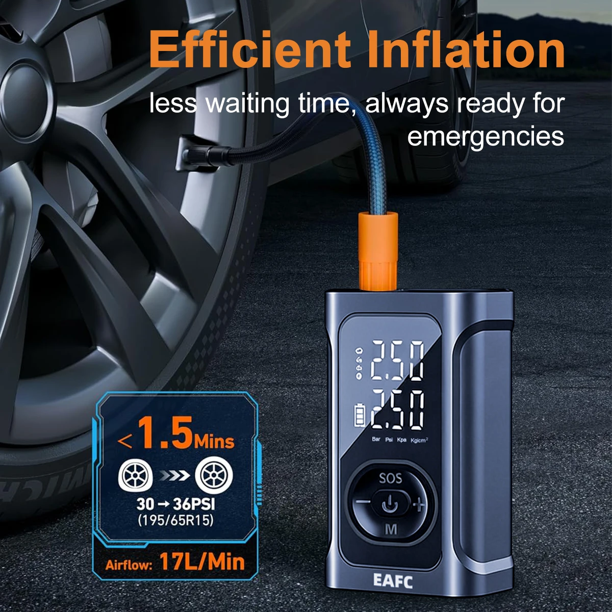 EAFC Upgrade 150PSI  Cordless Car Air Pump 150PSI Smart Digital Inflator Auto Stop Tire Pump for Car Motorcycle Ball Inflatable