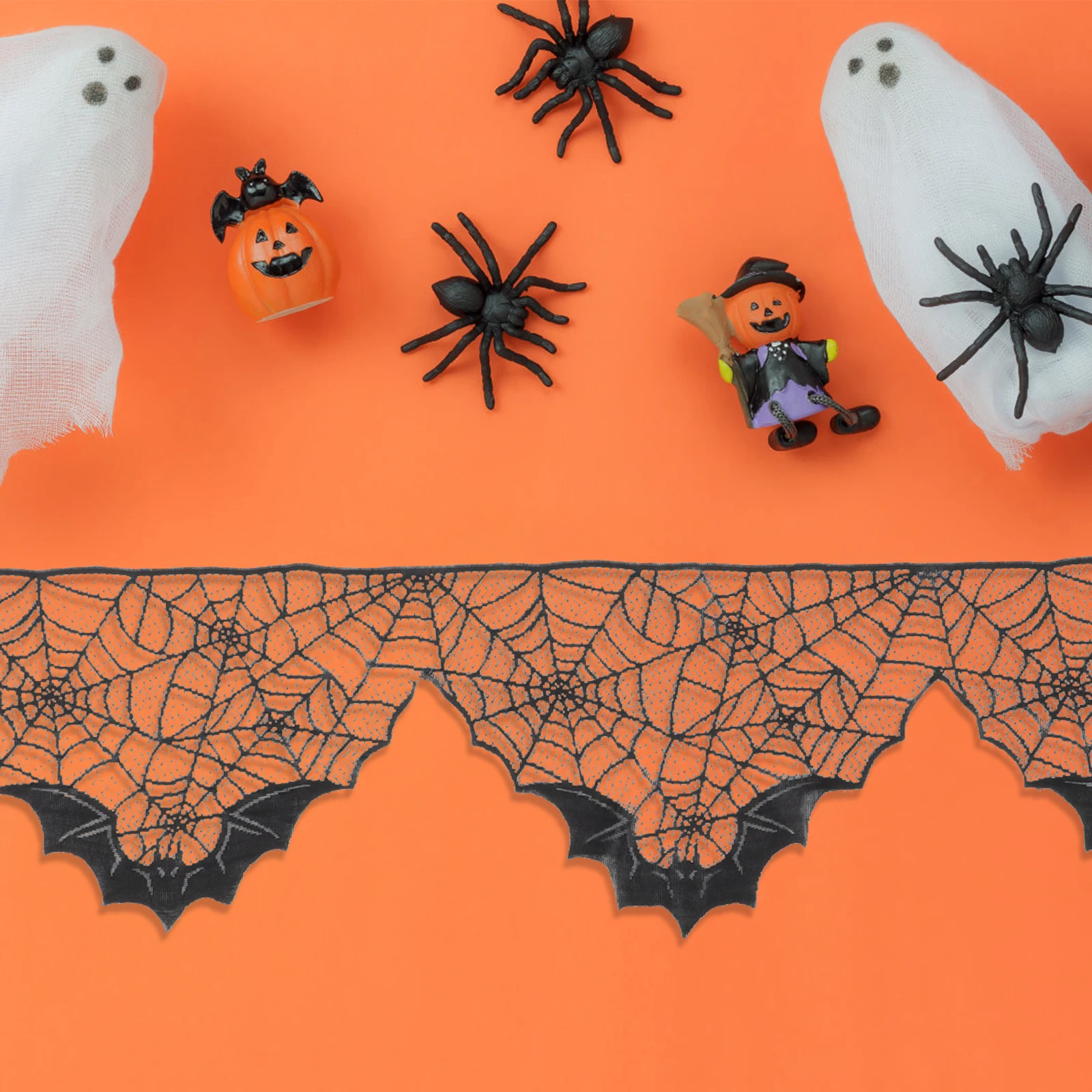 

Black Spider Web Tablecloth Halloween Decoration Polyester Spooky Party Table Decor for Haunted House Zombie Cosplay