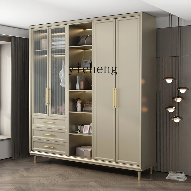 a2 solid wood wardrobe large wardrobe locker American light luxury sliding glass door storage cabinet
