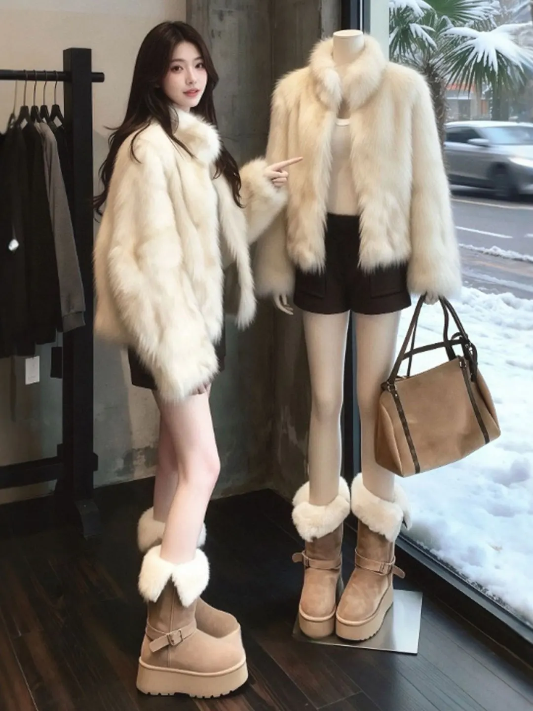 

Korean Lady Sle High-End Fur Coat Ele Inteated Leather And Fur Jaet Western Faionable Coat for Spring