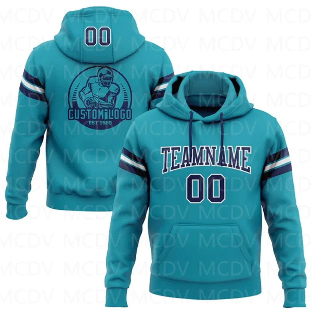 Teal Navy-White Football Pullover Sweatshirt Hoodie  3D Printed Hoodies Unisex Casual Street Tracksuit