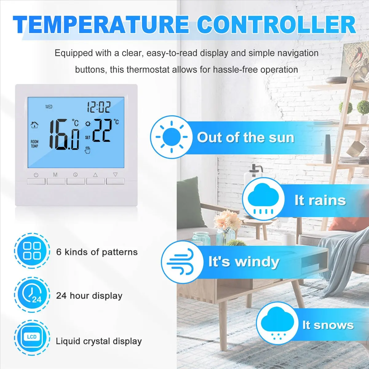 Essential Programmable Digital Thermostat 3A Weekly Room Temperature Controller for Efficient Home Heating White Backlight