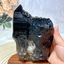 Natural Crystals Rare Brazil Black Quartz Cluster Raw Stone Skeletal Specimen With Calcite Phlogopite Healing Home Decorations