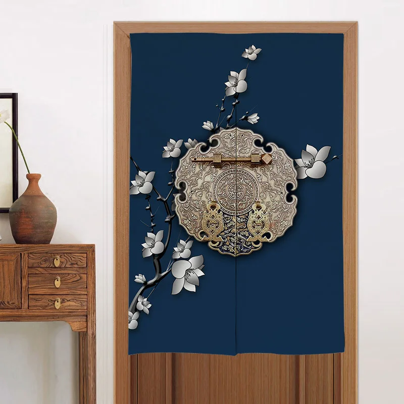 Chinese Vintage Flower Door Curtain Fengshui Lucky Fortune for Kitchen Bedroom Restaurant Home Entrance Doorway Hanging Curtain