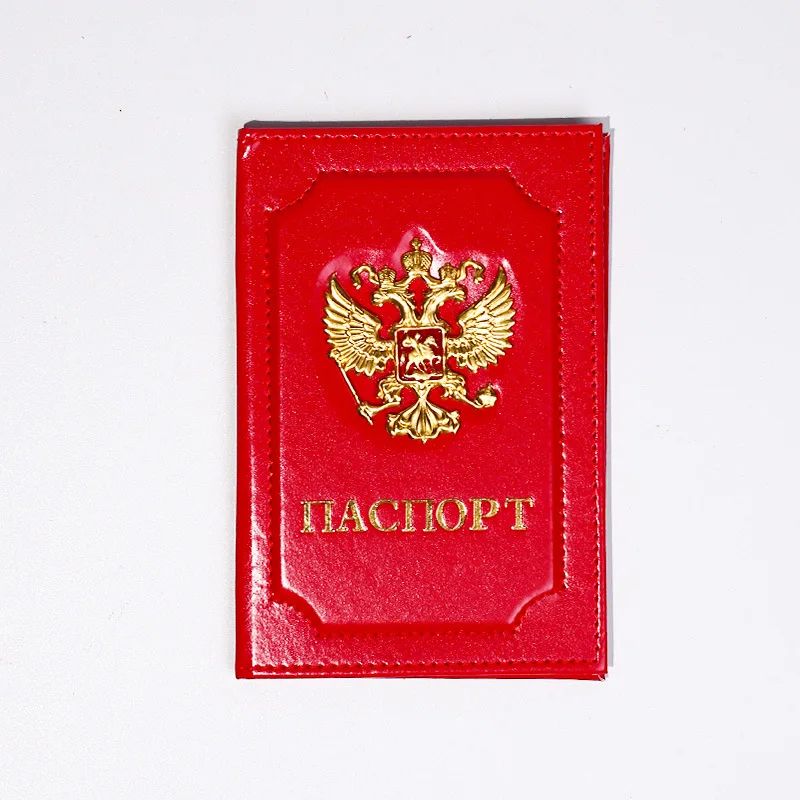 Unisex Russland Reisepass Reiseveranstalter PU Leder Ticketkartenetui Schutzhülle mit goldener russischer Abzeichenprägung