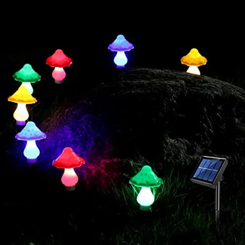 Mushroom String Lights para Jardim, Luz Solar, 8LED, Quintal, Pátio, Out Side, Paisagem, Impermeável, Natal, Dia das Bruxas, Caminho, Gramado, ao ar livre