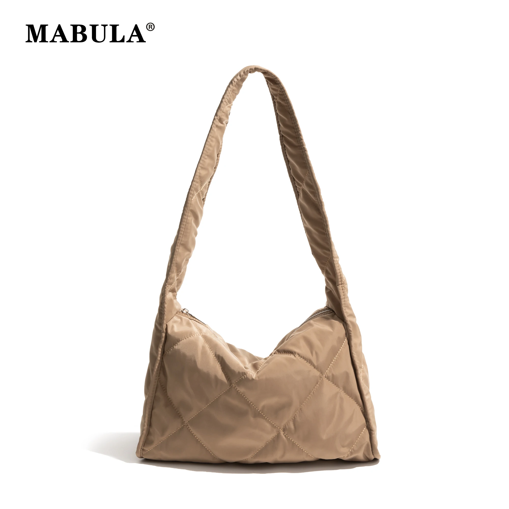 

MABULA Simple Fashion Diamond Lattice Shoulder Bag For Women Leisure Soft Bread Tote Handbag Solid Color Ladies Shopping Satchel