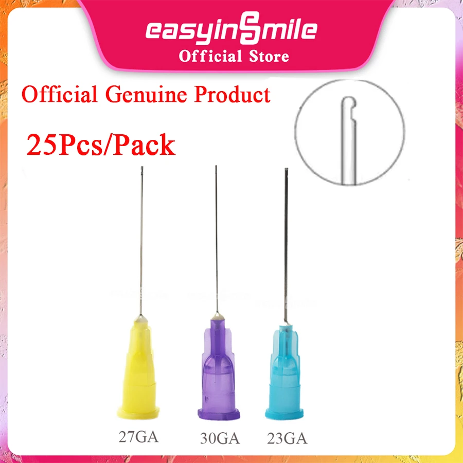 25Pcs Dental Endo Irrigation Needle Tips End-Closed Side Hole Tips EASYINSMILE Disposable Lab Plastic Syringe