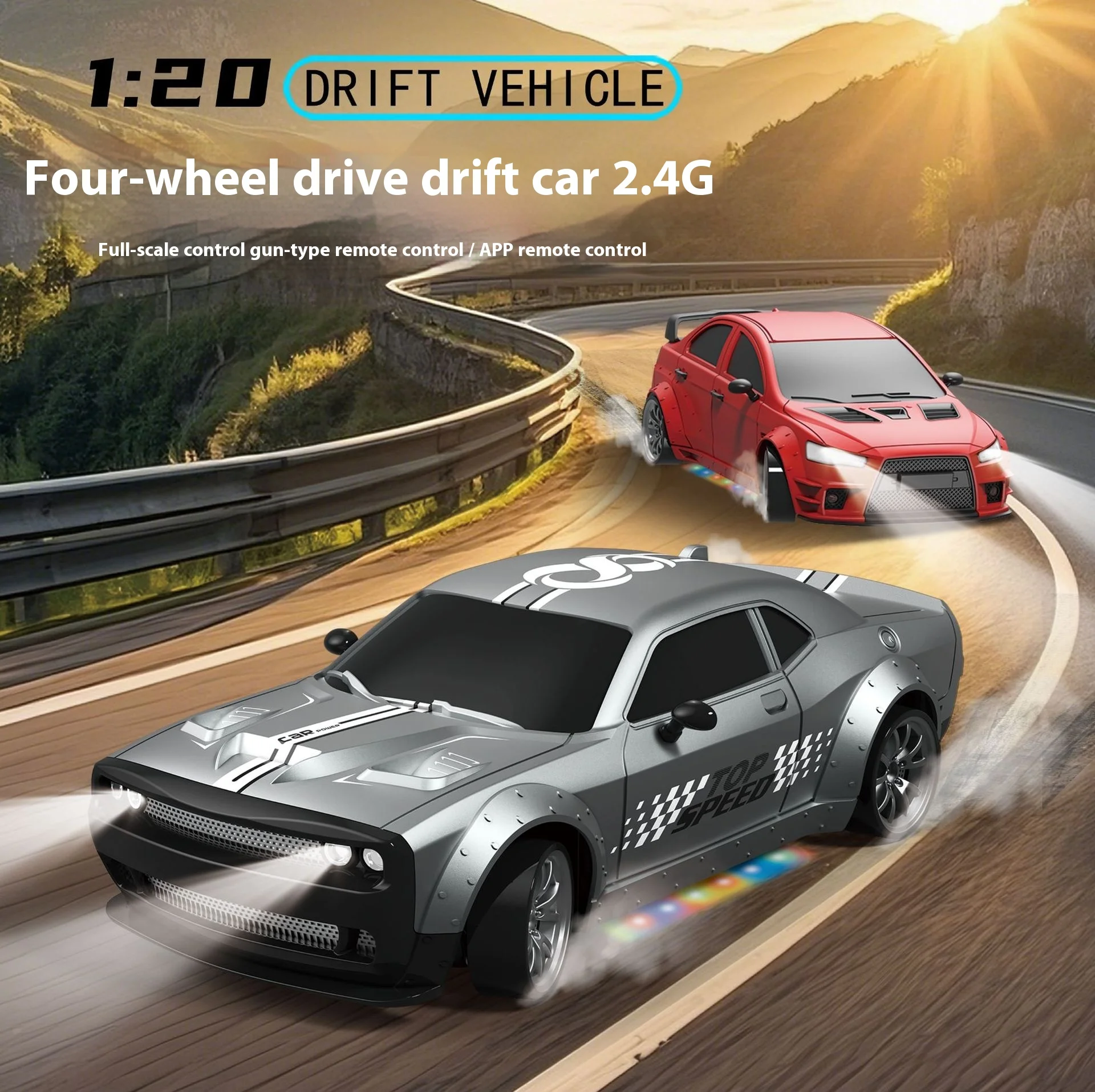 High-Speed RC1:20 Four-Wheel Drive Remote Control Drift Car with LED Lights 2.4G Frequency Racing Model Toy for Children