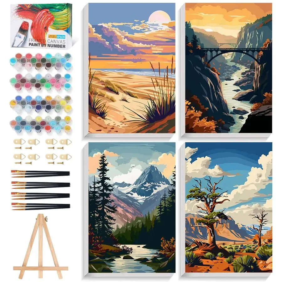 

Pack National Park Paint by Numbers Kit for Adults Framed, Landscape Paint by Number Kits with Frame, DIY Acrylic Watercolor Adu