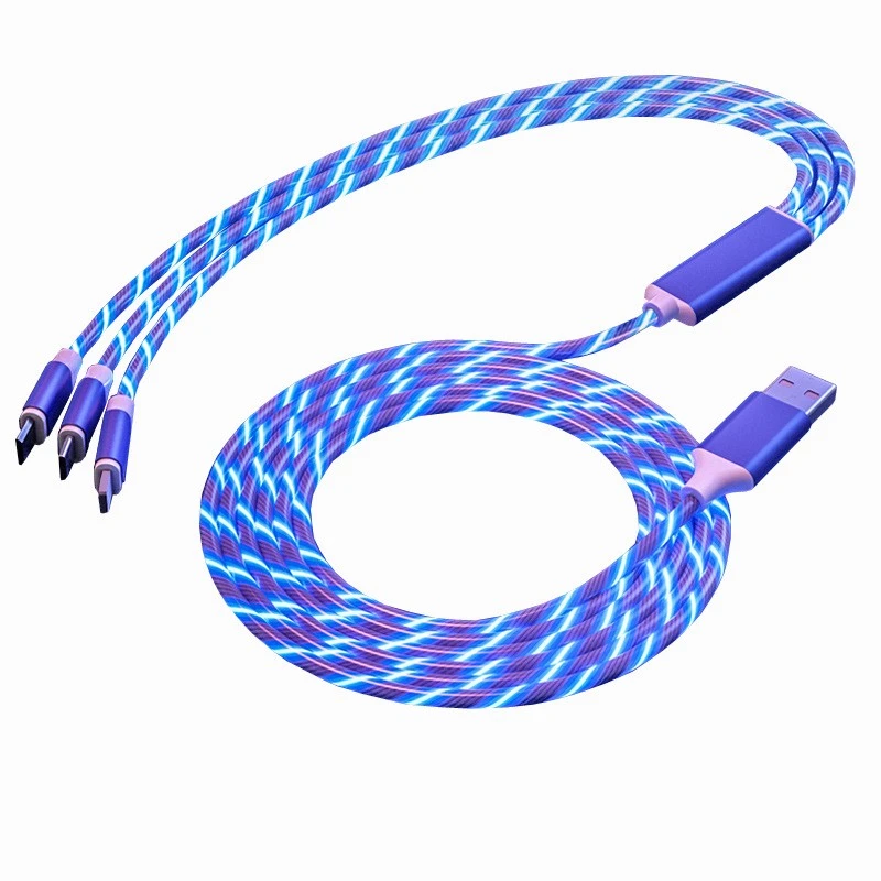 Glowing 3 in 1 Charger Phone Cables LED Luminous Micro USB Type-C Fast Charging Cable 1.2M For iPhone Samsung Huawei Xiaomi