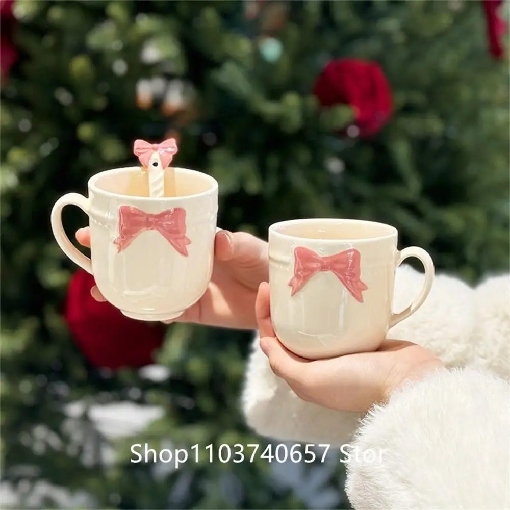 Girl\'s Heart 3D Bow Ceramic Mug Creative Coffee Cup Girl\'s Gift Handheld Exquisite Gift