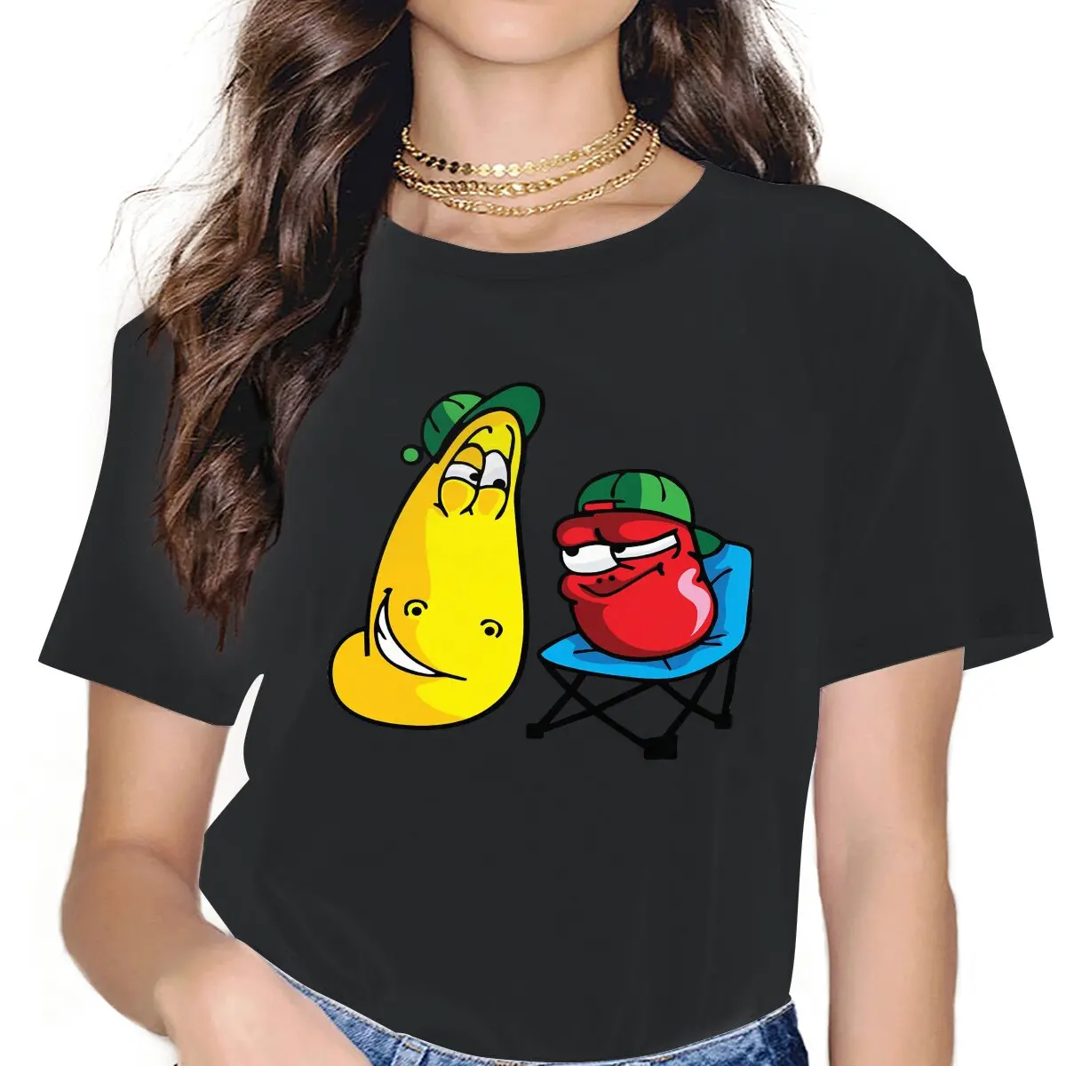 Novelty Cute T-Shirt for Women Crewneck Cotton T Shirts Larva Yellow Red Pink Violet TV Series Short Sleeve Tees Printing Clothe