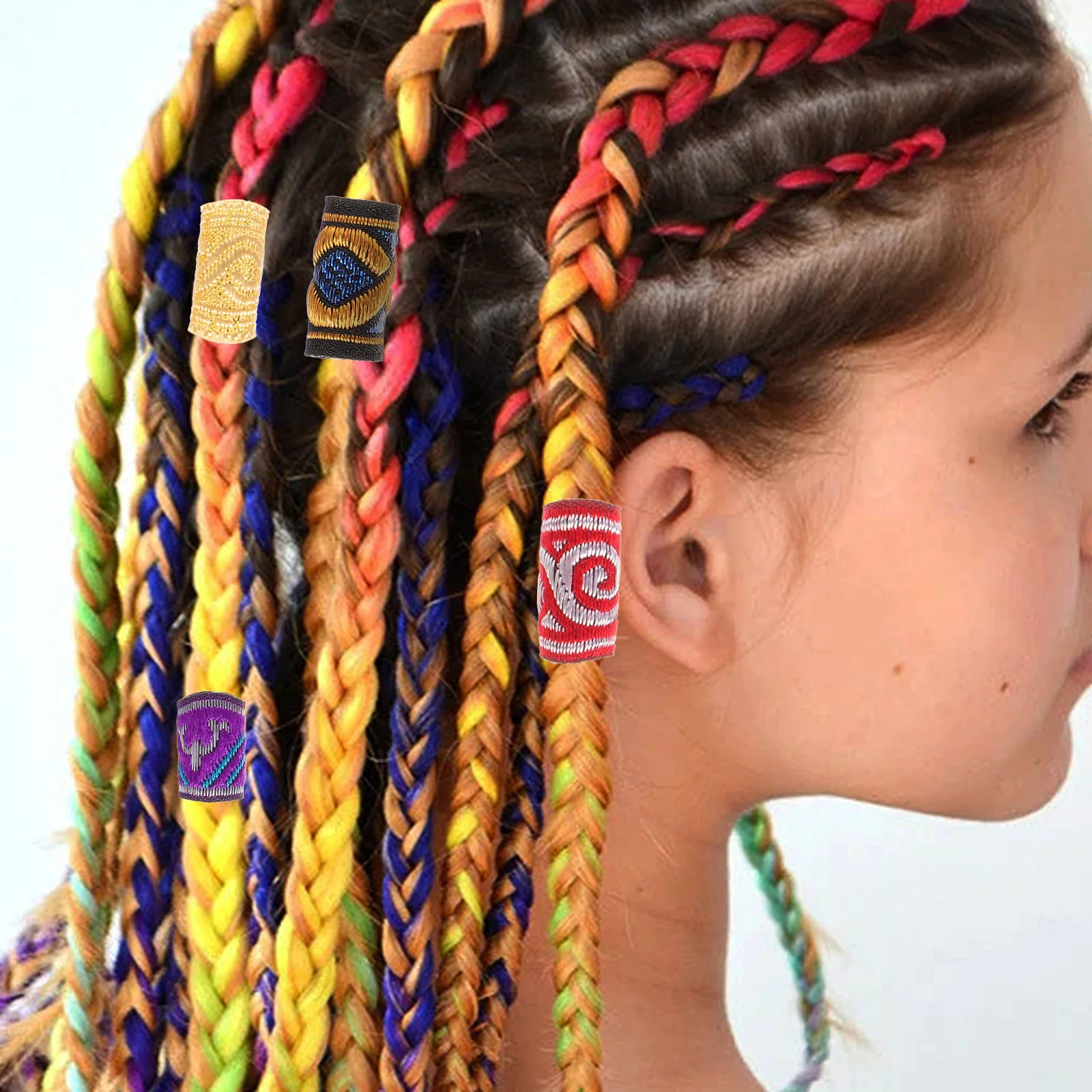 

12 Pcs Dreadlocks Hair Bands Braids Rings Beads Cuffs Filigree Tube Colored Cloth Thick Decorative Hairstyle Accessories For