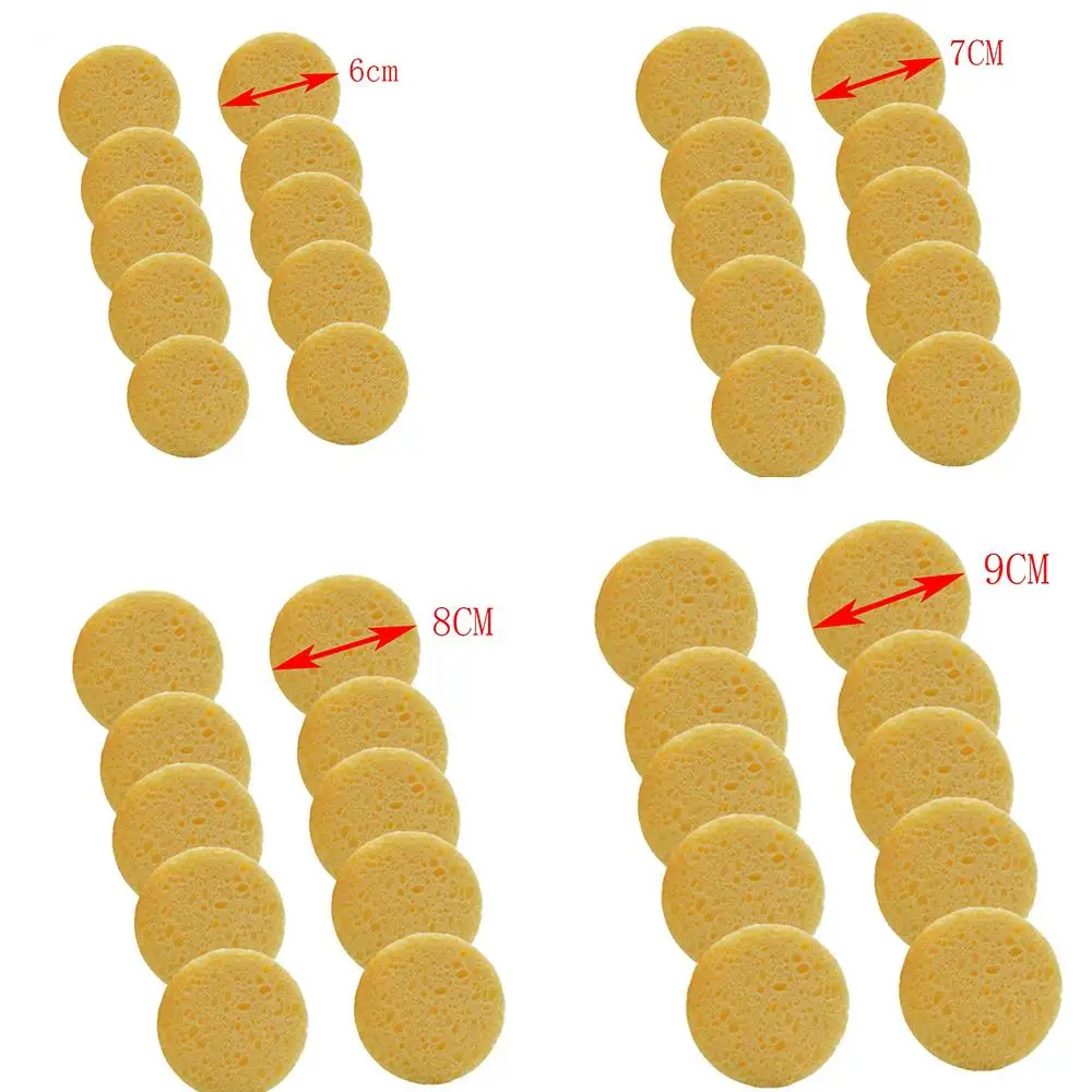 10pcs 6-9 ซม.สีเหลืองรอบแต่งหน้าRemoverเครื่องมือไม้ฟองน้ําเซลลูโลสเครื่องสําอางค์พัฟฟองน้ําทําความสะอาดผิวหน้าฟองน้ําซักผ้า