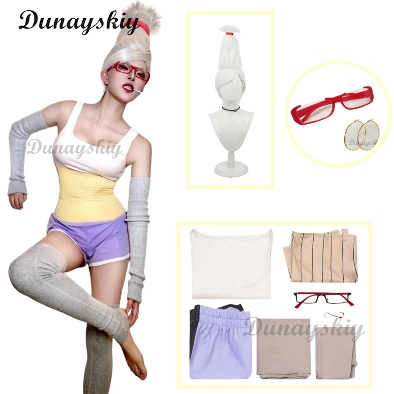 Anime Dandadan Seiko Ayase Cosplay Women Costume Girls Sexy Vest Shorts Sockings Glasses Wigs Set Halloween Xmas Suit Customized