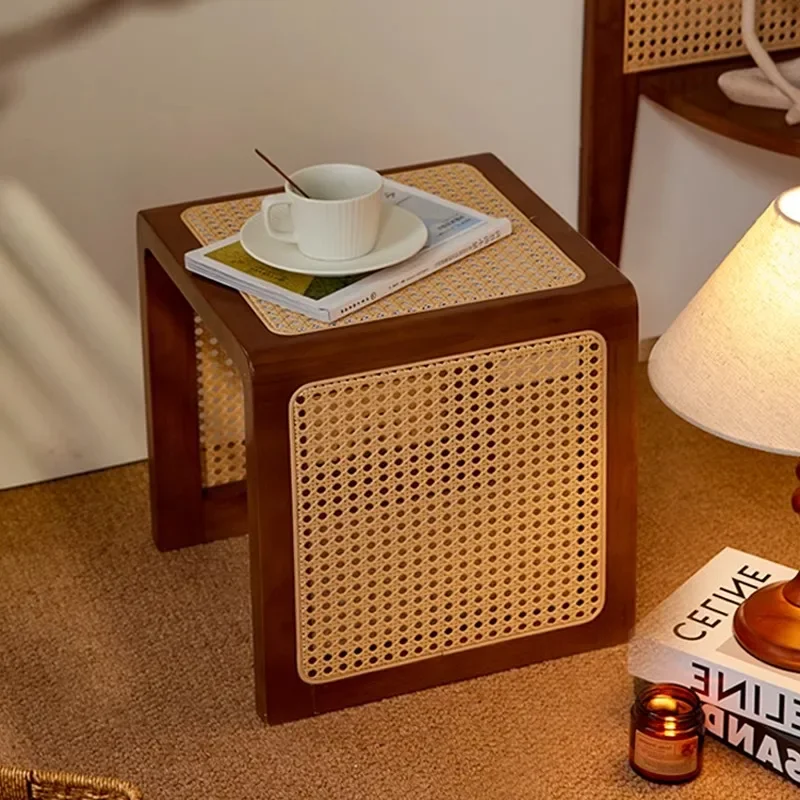 

Medieval rattan edge few solid wood wabi-sabi wind mobile small coffee table