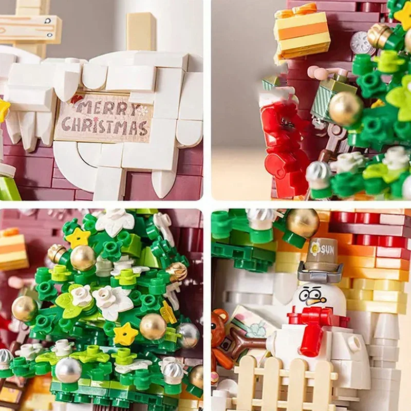 Creative Painting Cartoon Building Blocks Cute Christmas Tree Ornaments Assembled Bricks Toys Gifts for Adults and Children