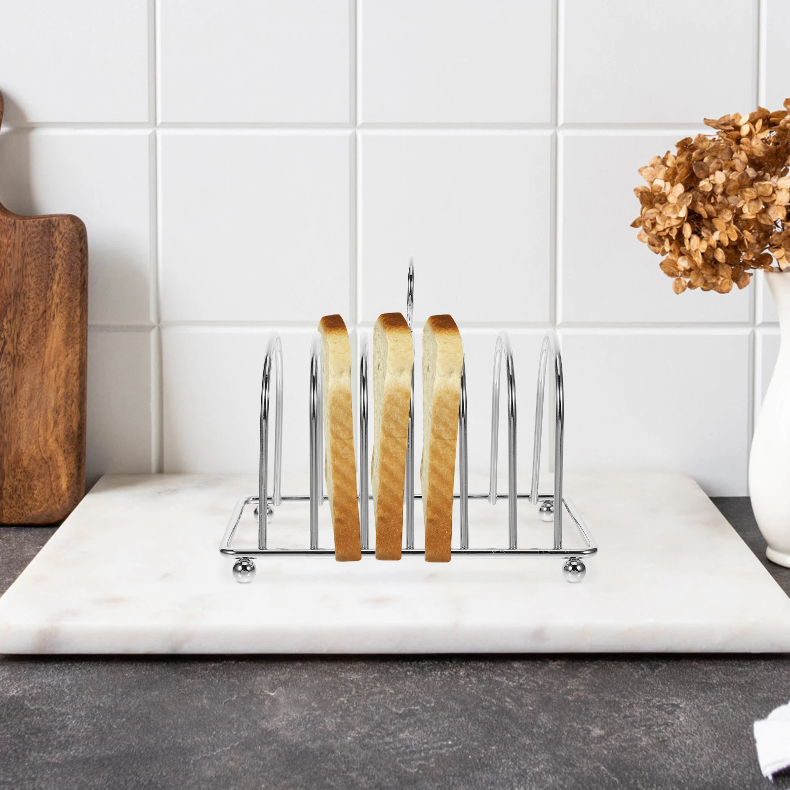 

Bread Rack Kitchen Slices Stand Toast Serving Holder Iron Plating Cooling Stainless Steel