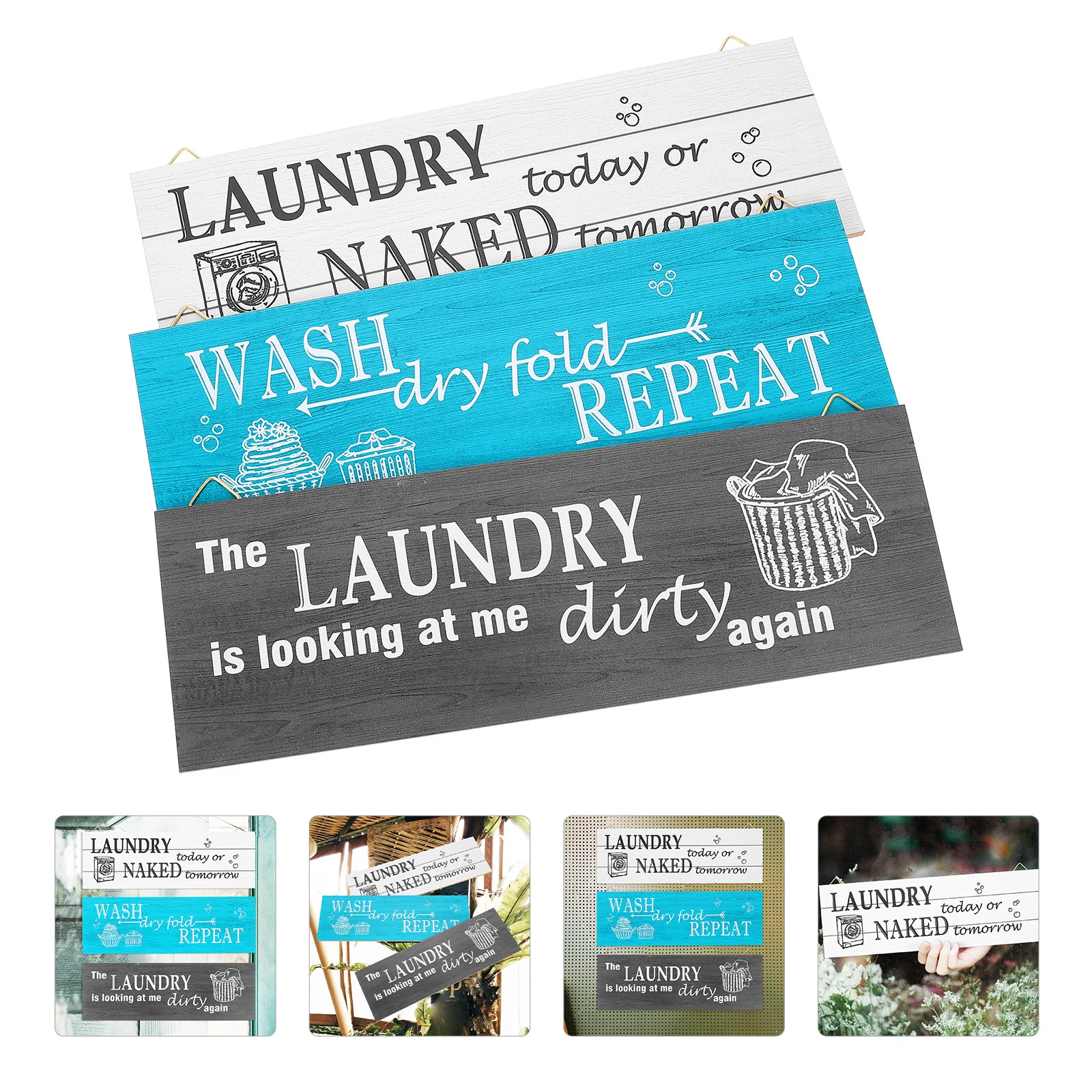 

3pcs Laundry Room Wall Art Washing Remind Pendants Farmhouse Wooden Decor For Laundry Room Supplies Hanging Ornaments