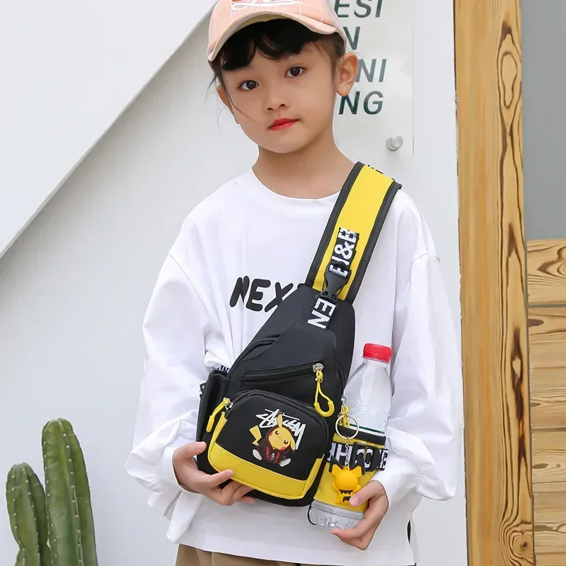 Children\'s Shoulder Bag Men\'s and Women\'s Chest Bag Canvas Youth Sports Pikachu Crossbody Bag Handbag Chest Belt Waist Bag