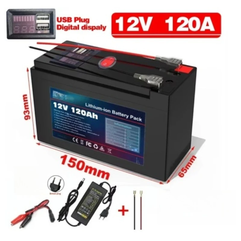 12V 120Ah 18650 Lithium Battery for Outdoor Backup Power Supply Light Bar Solar Panel High-Quality Rechargeable Battery