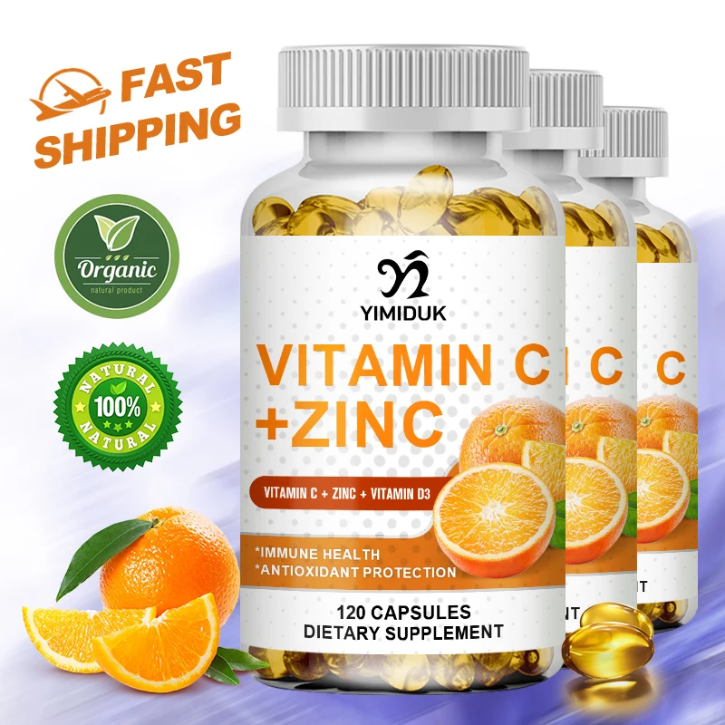 

Vitamin C + Zinc Capsules - 2000 mg Vitamin C with Zinc 40 mg D3 5000 IU, Joint Support, Immune Support, Antioxidant Supplements