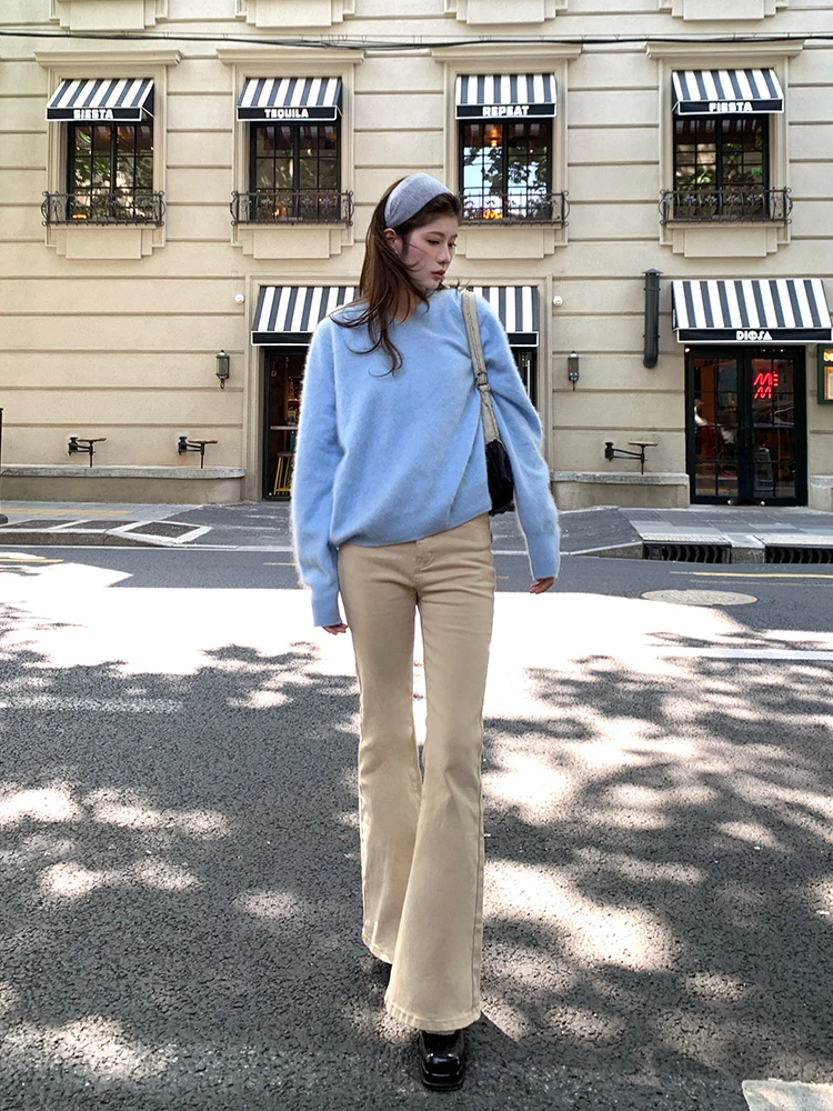 Mischief of Cookie Retro Spicy Girl Casual Straight Leg Long Pants Women's Tea Sand Brown Flared Pants Ci Walk Cotton Ladies