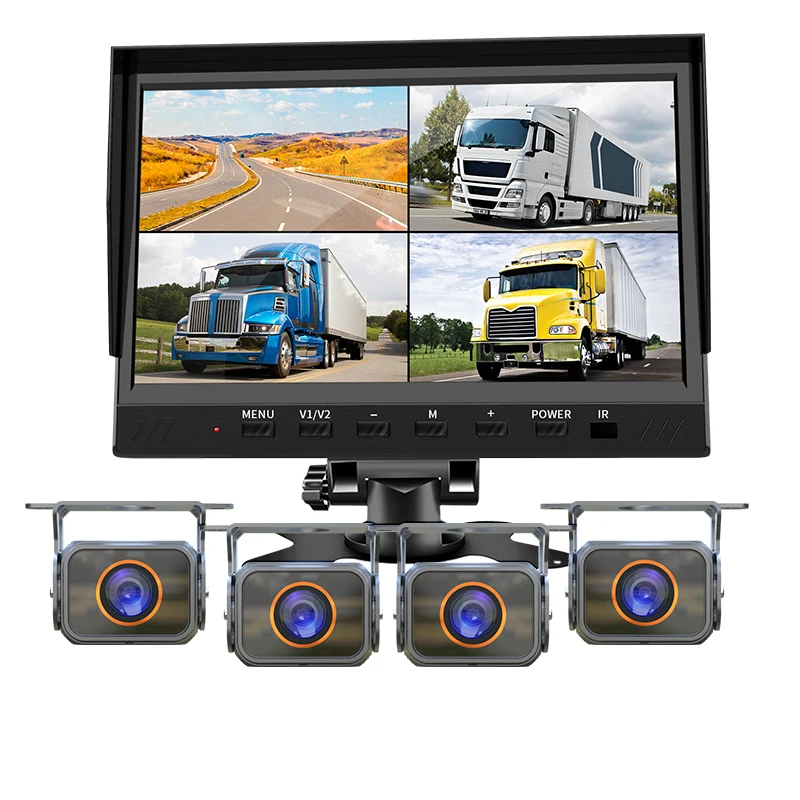Vehicle Back up Camera System 7 Inch Quad Split Screen Monitor with 4 1080P Rear Side View Cameras Car DVR Recorder for Truck