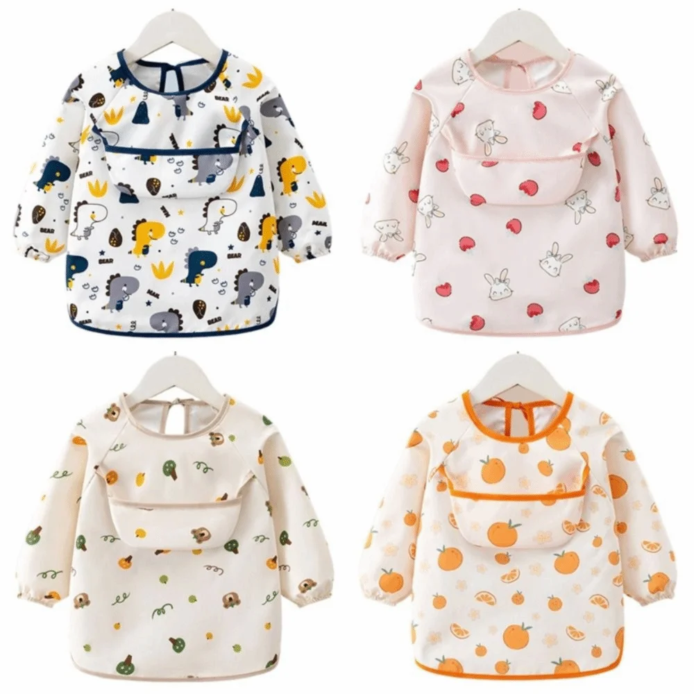 

New Waterproof Children Feeding Bib Feeding Blouse Rice Pocket Baby Long Sleeve Apron Children's Feeding Smock Soft Toddler Bibs